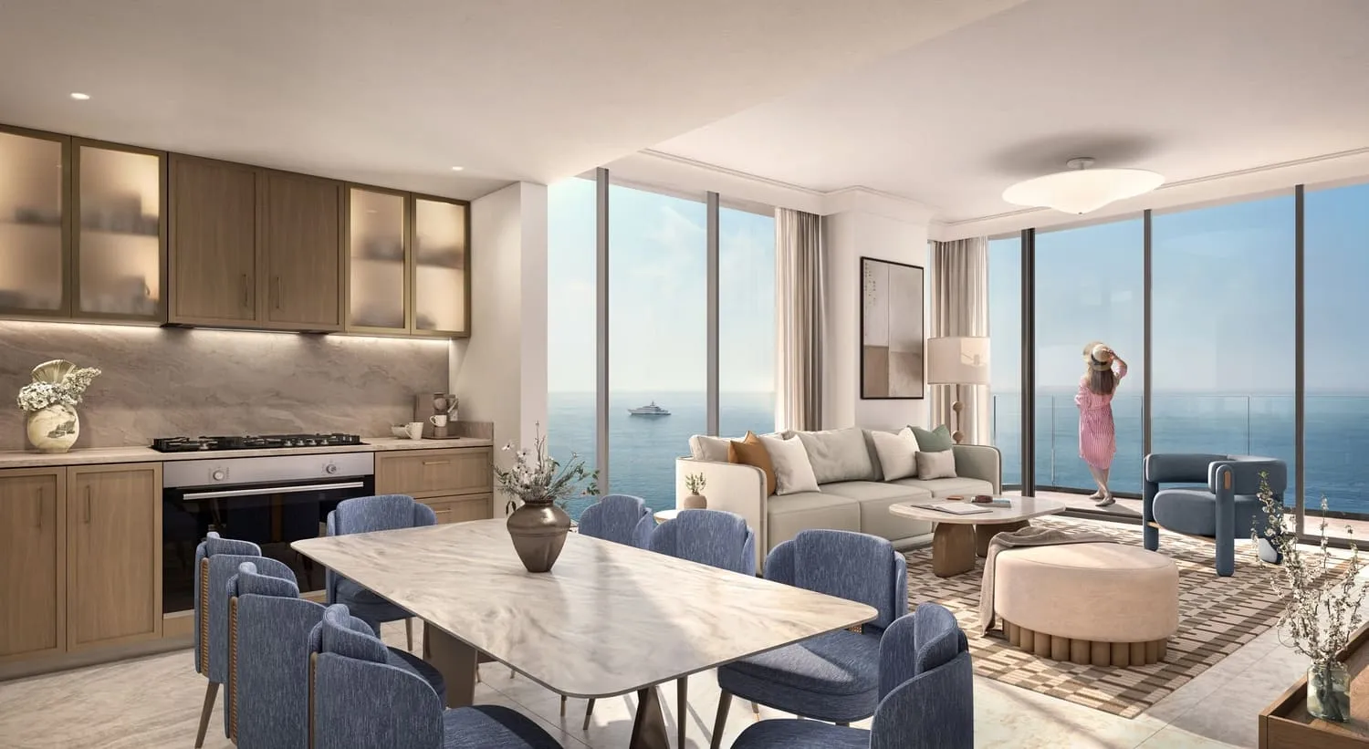 Address Residences Al Marjan Island — кухня-гостиная