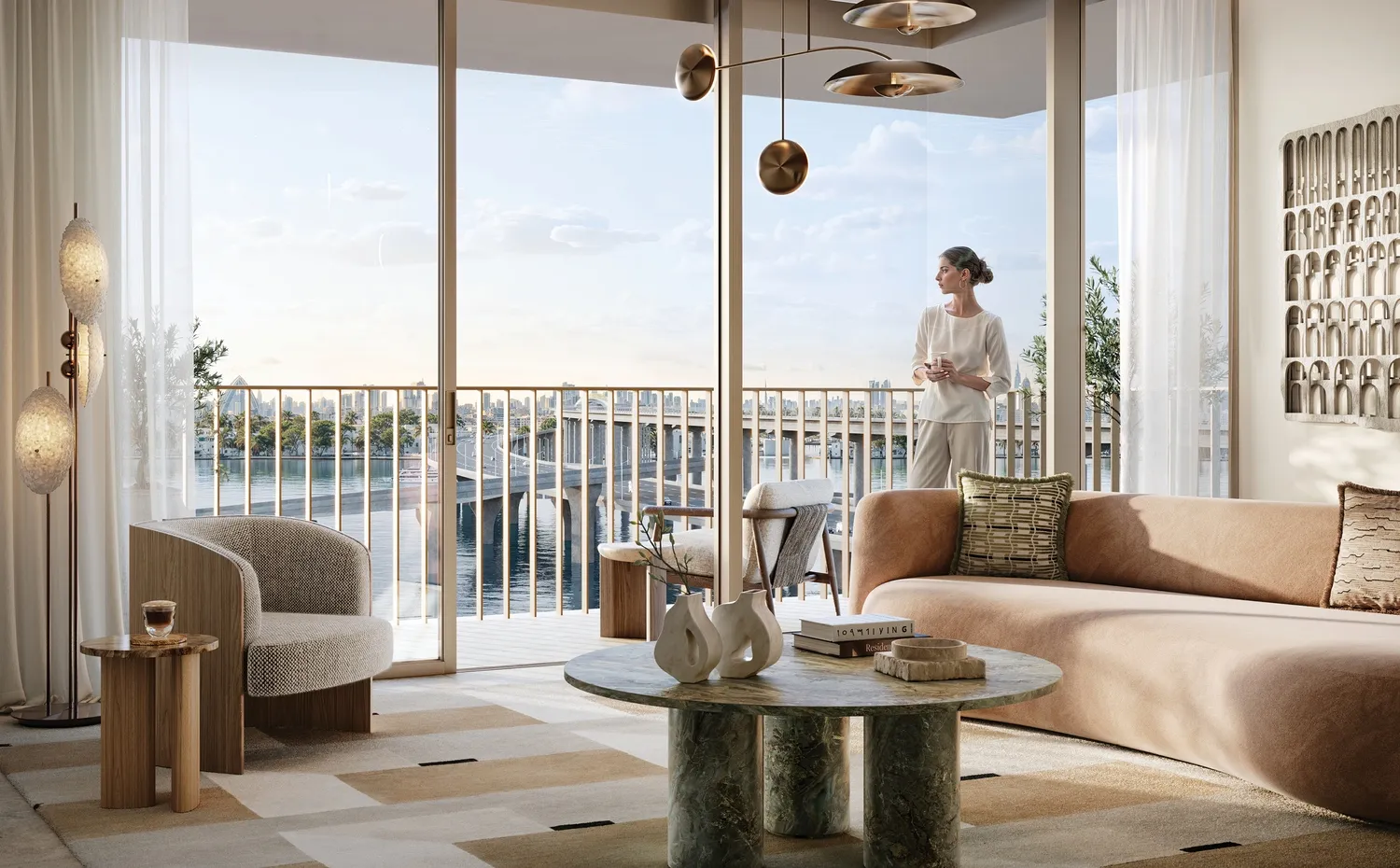Address Residences Dubai Creek Harbour — интерьер гостиной