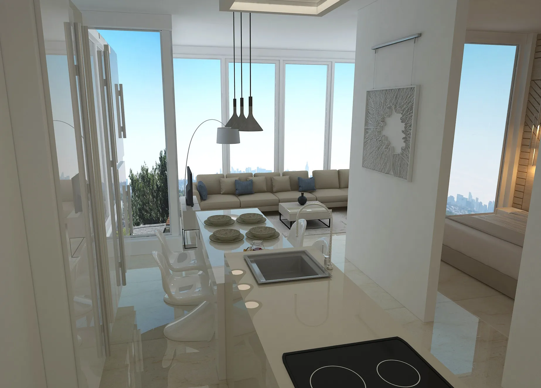 Al Raha Lofts 1 — кухня-гостиная