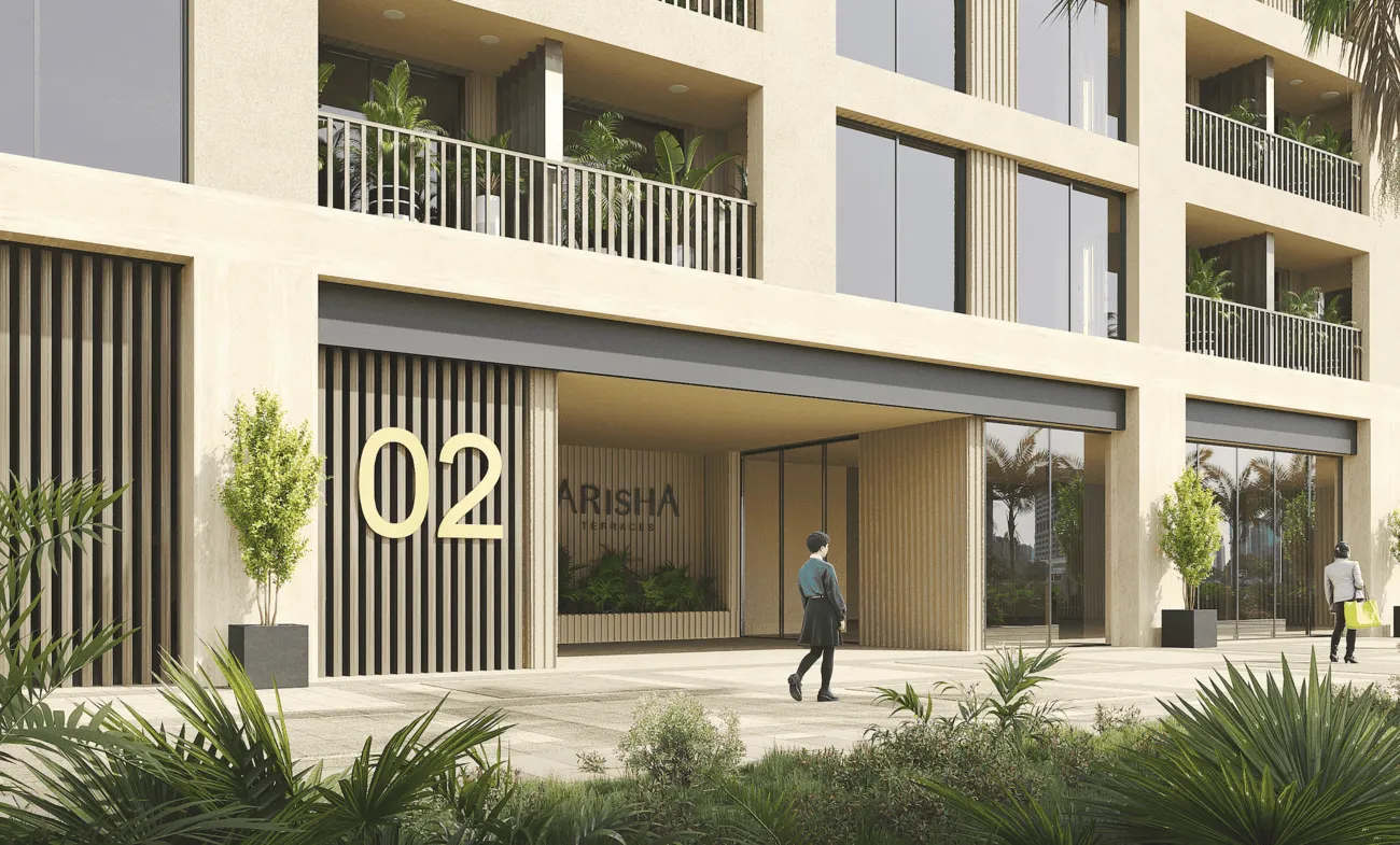 Arisha Terraces — вход в здание