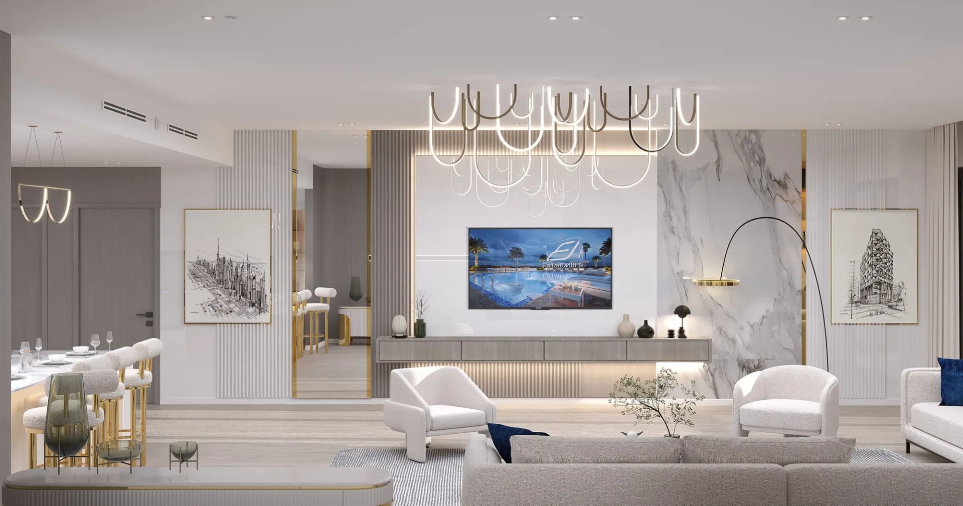 Binghatti Crescent — интерьер гостиной