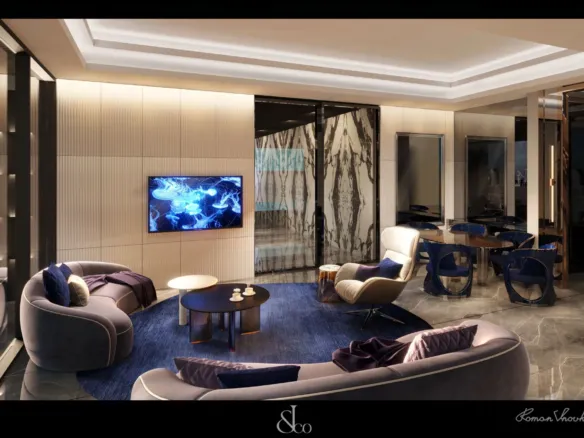 Burj Binghatti Jacob and Co Residences — интерьер гостиной, фото 16