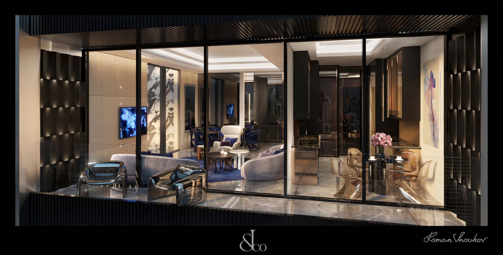 Burj Binghatti Jacob and Co Residences — интерьер гостиной, фото 18