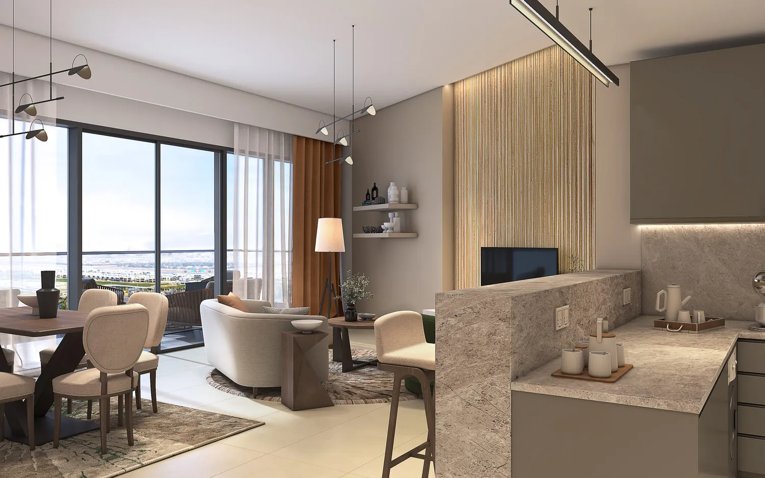 Damac Hills - Golf Gate 2 — кухня-гостиная