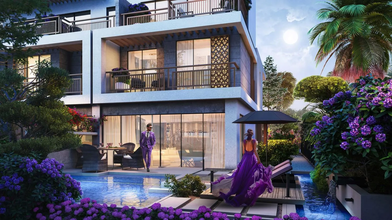 Damac Violet — терраса с бассейном