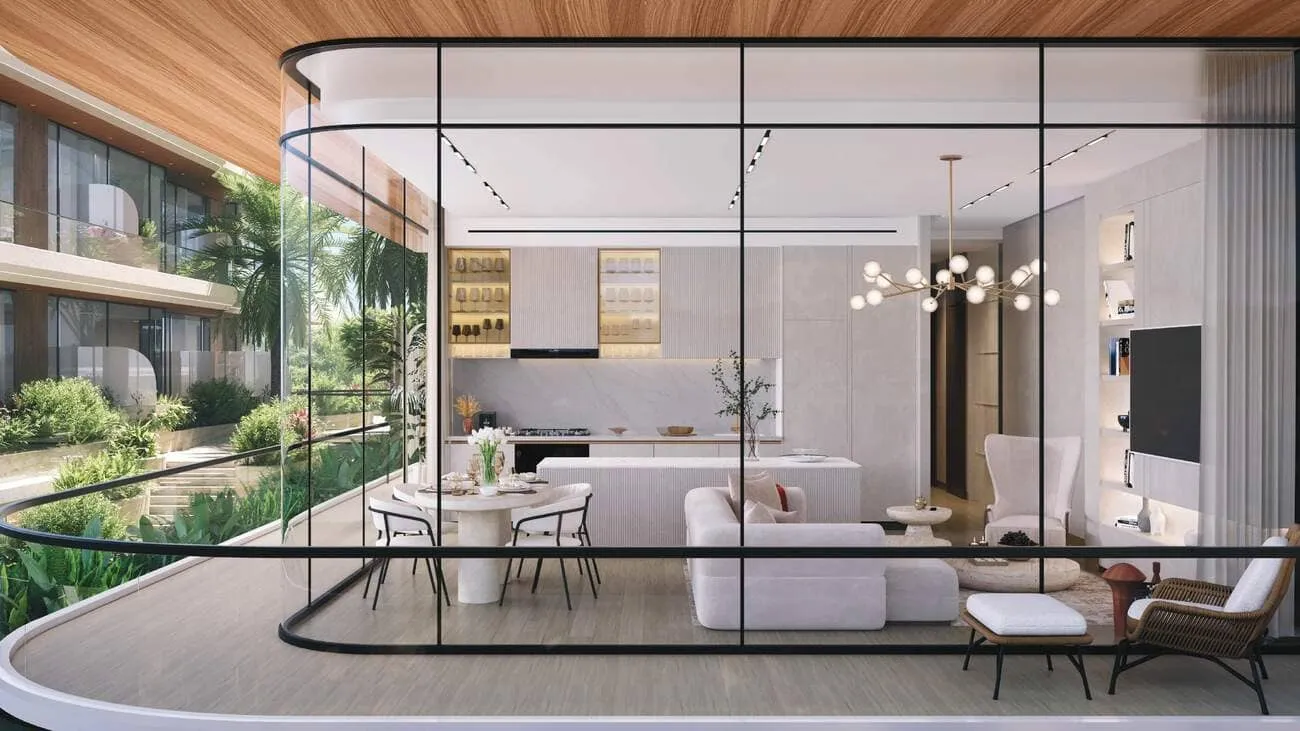 Gate Eleven by Amwaj Development — кухня-гостиная