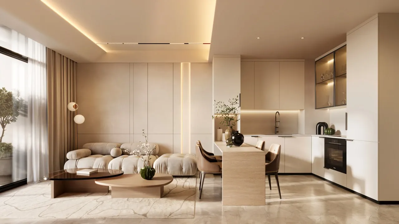 Oasis Residences — кухня-гостиная