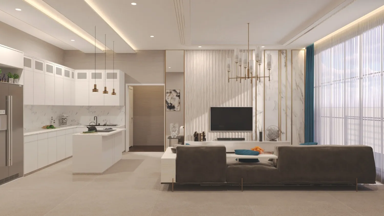 Park Beach Residence — кухня-гостиная