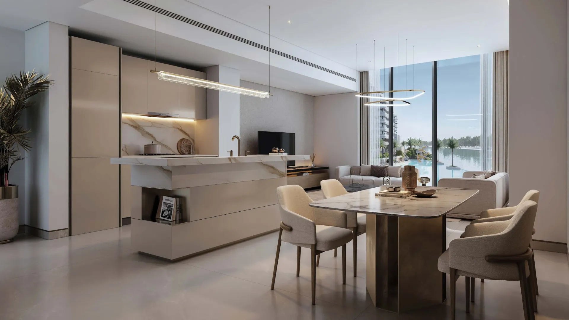 River Cove Residences at Sobha City — кухня-гостиная