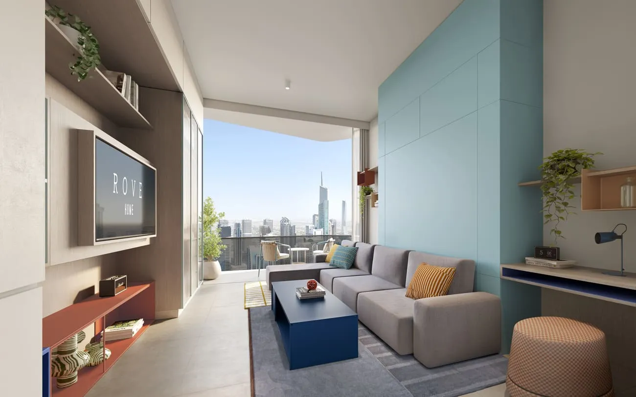 Rove Home Dubai Marina — интерьер гостиной