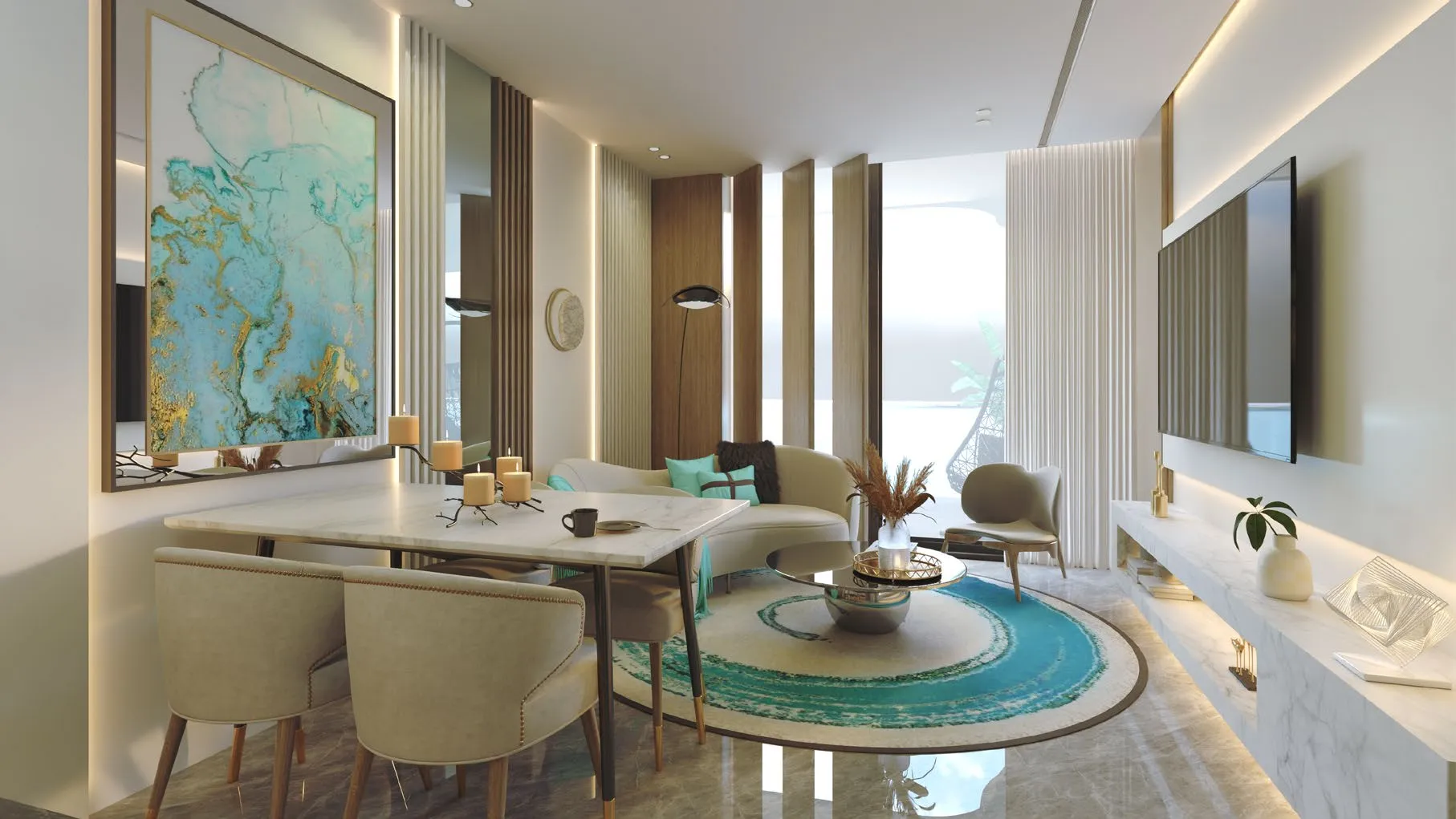 Samana Santorini — интерьер гостиной