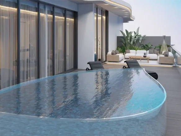 Samana Santorini — терраса с бассейном