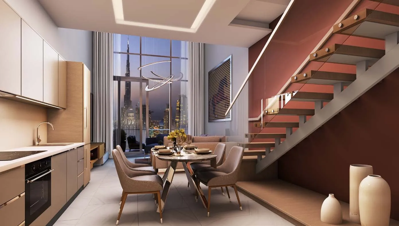 SLS Dubai Hotels and Residences — кухня-гостиная