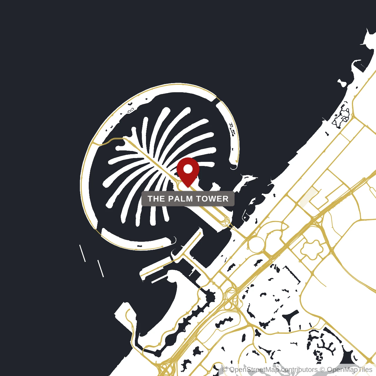 Расположение The Palm Tower на карте: Пальма Джумейра, Dubai