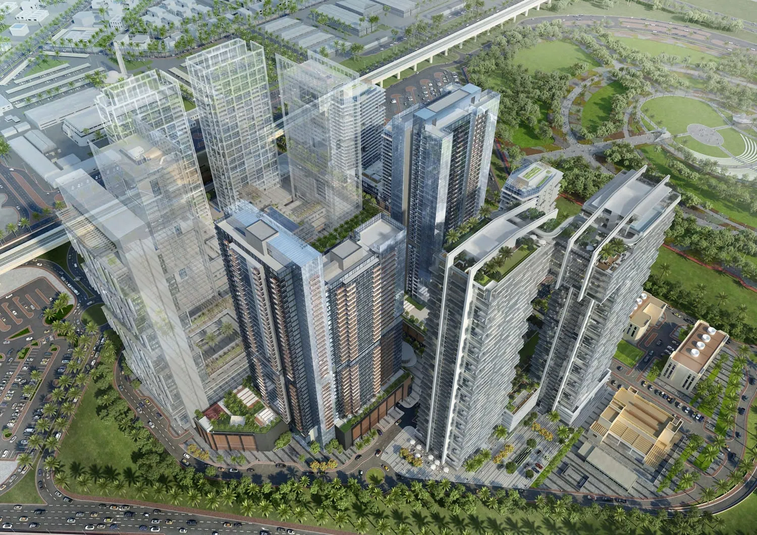 Wasl 1 Park Views Residences Tower A — вид на комплекс, фото 4